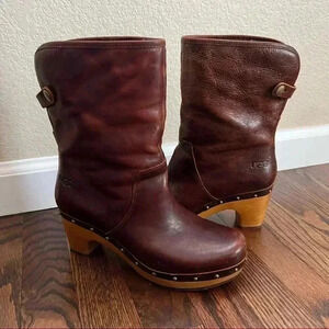 UGG Australia Lynnea Sheepskin Brown Leather Clog Boot Women Sz 6 Style# 1001793